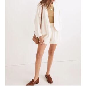 Madewell Cardigan Women's XL Linen Blend Cropped Robe Jacket Tan Relaxed Fit